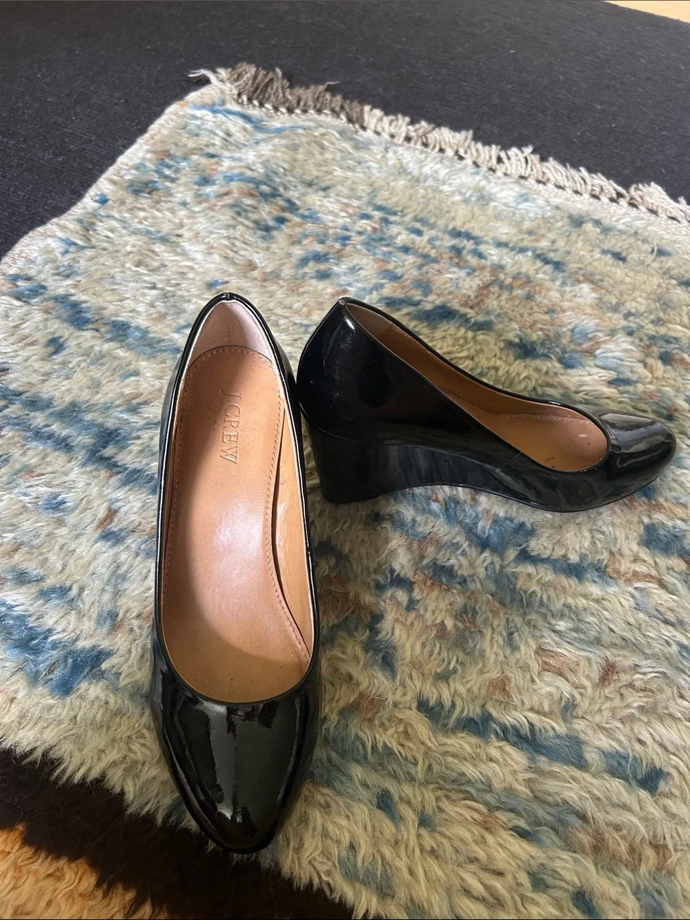 J. Crew Black Patent Wedge Pumps
